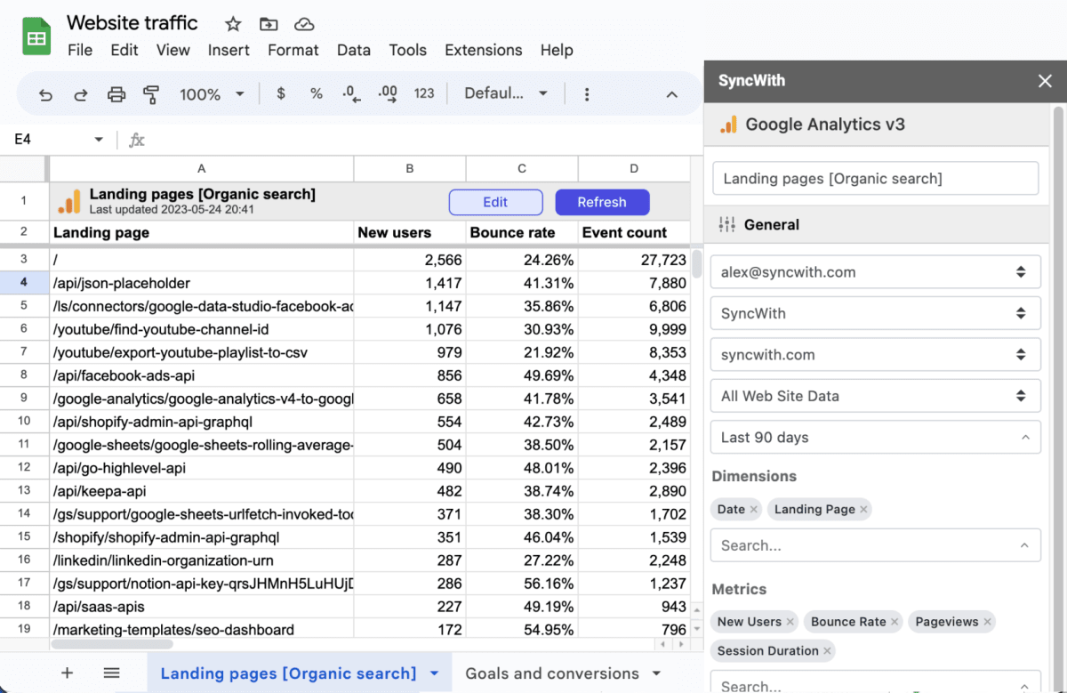 Importing Google Analytics traffic into Google Sheets