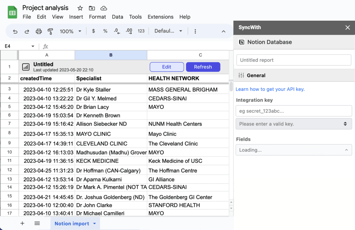 Importing Notion databases into Google Sheets