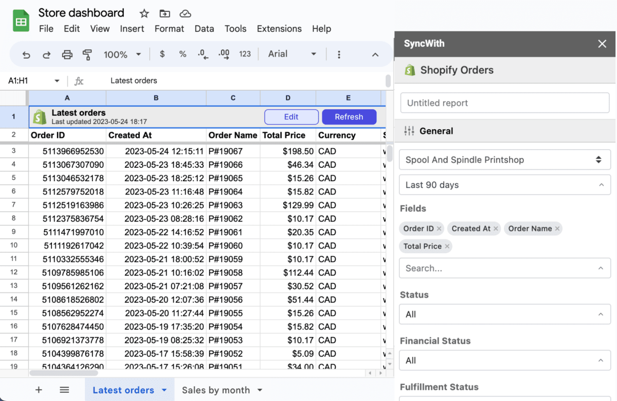 Importing Shopify orders into Google Sheets