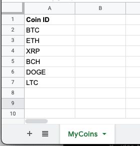 The initial set of coins who's prices we want to lookup